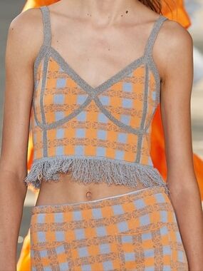 NEW Baum und Pferdgarten Cypres Gingham Fringe Top Cropped Sz L Maximalist Boho